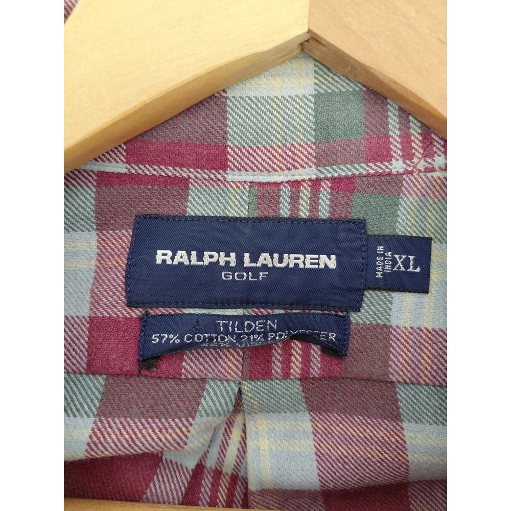 Ralph Lauren Golf Tilden Plaid Button Down Mens XL Burgundy Green Long Sleeve - Picture 2 of 9